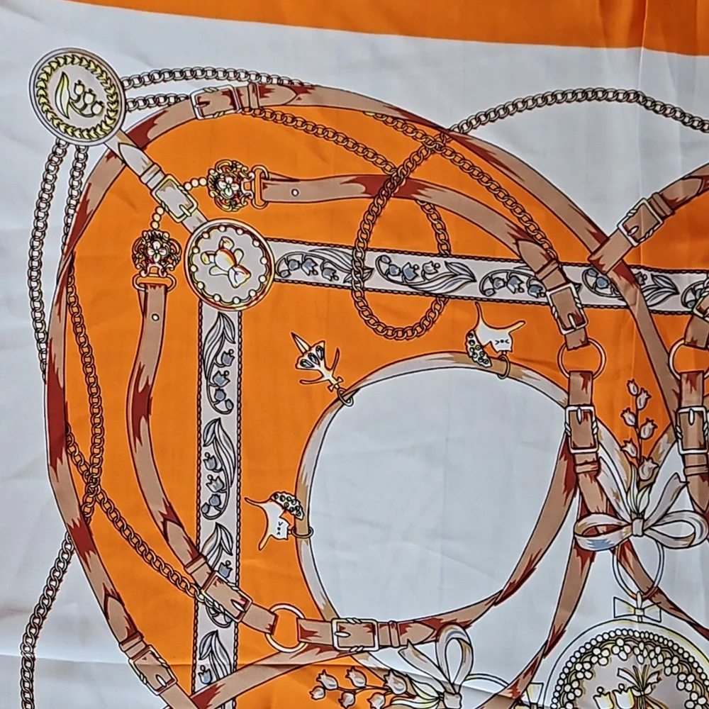 NWOT square orange chain strap scarf